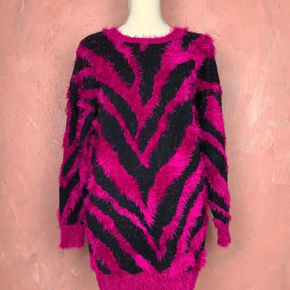 Pink & Black ZEBRA Print Sweater Dress/SMALL Sweaterdress/DOLLSKILL Sweater/ - Picture 1 of 7